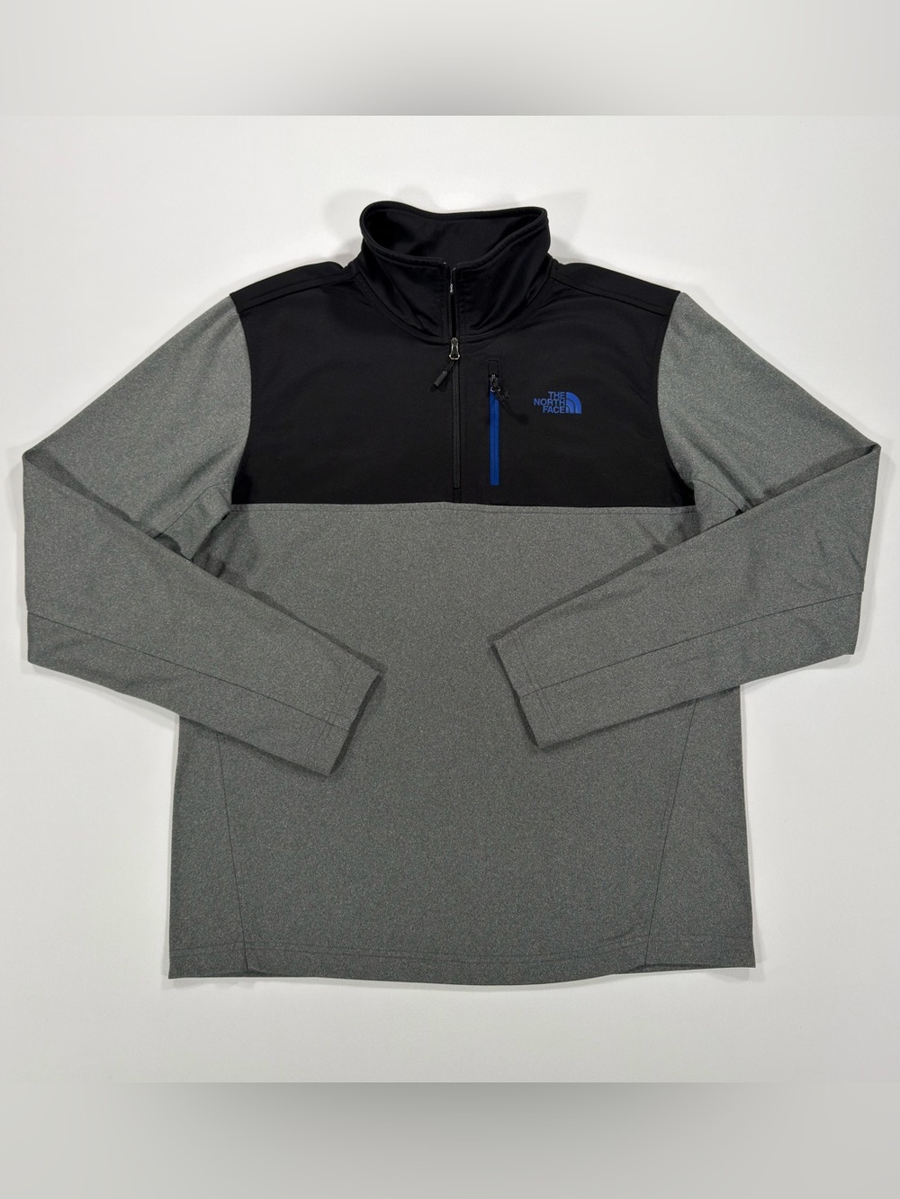 The North Face Mens Size Medium 1/4 Zip Fleece Pullover Gray Black Chest Pocket